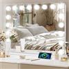 YU YUSING Specchio Trucco con Luci Hollywood, 80X62cm Specchio 18 Lampadine Led Trucco Type C USB, 3 Temperature di Colore, Specchio da Tavolo 10X, Specchio Cosmetico Parete,Angolo Arrotondato,Bianco
