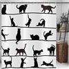 Hnmdmyi Tenda da doccia divertente gatto 180x200, nero gattino silhouette bagno bambini carino animale cartone animato in bianco e nero minimalismo arte impermeabile tessuto lavabile tenda da bagno