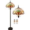 Kinbolas Piantana Lampada da Stelo Terra Soggiorno Stile Tiffany,Lampada Vintage Salotto Camera Da Letto Arredamento Casa,16 Paralumi in Vetro Macchiato,Alta 165 Cm Con 2 Lampadine Led E27(F-1)