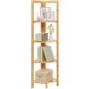 WOLTU Mobiletto Bagno in Bambù a 4 Livelli, Scaffale Angolare Pieghevole, per Bagno, Cucina, Soggiorno, Bambù Naturale, 27x27x120 cm