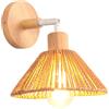 iDEGU Lampada da Parete Interno Vintage, 22cm Applique da Parete in Rattan e Legno Retrò Lampadario Plafoniera Regolabile E27 Illuminazione da Parete per Camera da Letto Soggiorno Corridoio (Marrone)