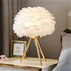 Mengjay Lampada da Comodino,Lampada da Tavolo con Piume Paralume,Abat Jour da Comodino Camera da Letto,E27 Lampada da Scrivania Moderna Luce da Lettura per Soggiorno (Bianco)