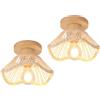 LIGKIN 2 Pezzi Plafoniera in Bambù Intrecciati a mano Lampadario Ø22CM Paralume in Rattan E27 Legno Lampada da soffitto Vintage per Camera Scala Corridoio