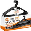 AkitaInk Grucce Appendiabiti Nere con Gancio Girevole 360° - Stampelle in Plastica Resistenti Salvaspazio per Armadio, Disponibili in Set Multipli (48 Pz)