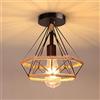 iDEGU Plafoniera Vintage 25CM E27 Lampadario Soffitto Industriale Design Gabbia in Metallo e Corda di Canapa Retrò Lampada da soffitto per Corridoio Portico Camera da Letto