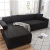 OKJK Copridivano Impermeabile Elasticizzato con Chaise Longue in Pile di Mais Morbido Tessuto Confortevole, Moderno per Copri Divano da Soggiorno Facile da Pulire,Black,3-Seat 190-230cm