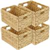 HMF Cesto portaoggetti compatibile con libreria Billy, Cesto intrecciato in giacinto d'acqua con tre manici | Set da 4 | 35 x 25 x 20 cm | Naturale