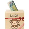 DEschenk Salvadanaio In Legno Personalizzabile per Banconote E Monete, Con Il Nome Desiderato - Libro Risparmio Soldi Unico - Libretto Risparmio Soldi (Scimmia)