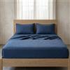 The Tangerine Store Pure Linen Luxe Set di Lenzuola - Lenzuola da Letto in 100% Lino Naturale, Traspiranti, Ipoallergeniche, Prelavate per Morbidezza - Blu Notte, Singolo