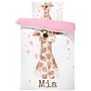 Pictogogo Set Lenzuola Personalizzate per Bambini con Nome, Federa e Copripiumino | Scelta del Colore del Cotone per Il Lato Inferiore, Scegli Testo, Carattere e Colore (Giraffa, 100x135)