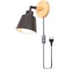iDEGU Retrò Applique da Parete Interno Lampade da Parete Vintage in Metallo e Legno Moderne Lampada a Muro Orientabile con Interruttore e Spina E27 Luce da Camera da Letto Soggiorno (Nero)