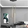 LAMPLAY Lampadario Moderno, 4 Luci LED Ad Anello Di Diamanti Nero, Lampadario Per Villa Regolabile In Altezza, Luce Per Soggiorno Con Telecomando 3000K-6000K Dimmerabile, Scale Del Soggiorno