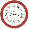 KOOKOO Singvögel rosso fragola, l'orologio degli uccelli canterini, orologio da parete rotondo con richiami naturali di uccelli, movimento al quarzo