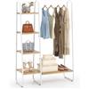 HOMASIS Stand Appendiabiti a 5 Livelli, Attaccapanni da Terra con Scarpiera in Legno, Strutture in Metallo, Organizzazione Guardaroba con Piedini Regolabili, 99,5 x 40 x 151 cm (Naturale)