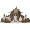 Generico Capanna Natività Bianca Regalo statuine con LUCI LED miniature in Ceramica 7 personaggi Presepe per Bambini in miniatura COLORI TENUI ORO Giuseppe Maria Gesù Sacra Famiglia 33x10x15cm