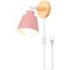 iDEGU Retrò Applique da Parete Interno Lampade da Parete Vintage in Metallo e Legno Moderne Lampada a Muro Orientabile con Interruttore e Spina E27 Luce da Camera da Letto Soggiorno (Rosa)
