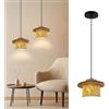 PANNN Lampada A Sospensione Giapponese E27 Wabi-Sabi Lampadario Travertino Giallo Nordico Sospensione In Marmo Naturale Lampada Con Paralume Legno Adatta Per Sala Da Pranzo Isola Cucina Soggiorno(A)