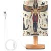 SKYSHU Lampada da comodino egiziana, piccola luce LED da scrivania, lampada USB con base in legno antiscivolo e paralume per soggiorno, camera da letto, dormitorio, casa, ufficio, decorazione per