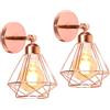 iDEGU 2 Pezzi Lampada da Parete Vintage 16CM Applique da Parete Design Gabbia Industriale E27 Illuminazione Interni Regolabile Lampada a Muro per Camera da Letto Soggiorno Cucina (Tipo-C Oro Rosa)