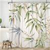 Uiiooazy Tenda Doccia Antimuffa, Tenda da Doccia 180x200cm Bambù Spa Foglie Verde Zen Pianta Motivo Tende da Bagno Tessuto Lavabile Impermeabile Poliestere Tende per Vasca da Bagno con 12 Anelli
