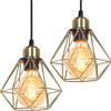 iDEGU 2 Pezzi Lampade a Sospensione Industriale, 16CM Lampadario a Sospensione Vintage in Metallo E27 Lampada da Soffitto Design Gabbia Retrò Lampadario per Camera da Letto, Cucina, Soggiorno (Bronzo)