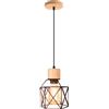iDEGU Lampada a Sospensione Vintage E27 Plafoniera Industriale in Legno Metallo Gabbia Lampada da Soffitto Retrò Lampadario a Sospensione per Cameretta Cucina Salotto Sala da Pranzo (Ruggine, Legno)