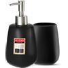 KADAX Set da bagno da 2 pezzi in ceramica, accessori da bagno, dispenser di sapone, bicchiere da bagno, portasapone e scopino WC (bicchiere e dispenser nero) (K8180)