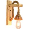 Chao Zan Applique Da Parete In Corda di Canapa e Legno Attacco E27 Stile Vintage Lampada da Parete Country Nera Industriali Rustico Ferro Luce a Muro Creativa per Ristorante Caffetteria camera da letto (A)