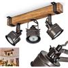hofstein Plafoniera Pehefito, plafoniera in metallo/legno dal design vintage in nero/marrone, luce retrò con travi in legno e faretti regolabili, 3 luci, 3 x attacco GU10, senza lampadina/e