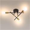 WOTTES Lampada da soffitto moderna in metallo industriale, lampada da soffitto Sputnik con base E27 per soggiorno, cucina, camera da letto e corridoio. (3 luci colore nero + oro)
