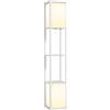 HOMCOM Lampada da Terra Moderna con 2 Paralumi e 2 Ripiani, Lampada a Piantana con Interruttore a Pedale per Lampadine E27 LED, per Soggiorno, Camera da Letto e Ufficio, 26x26x156 cm, Bianco