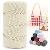 LEREATI Cordino per Borse Uncinetto, Corda Macrame 4mm x 150m Filo Macrame Corda in Poliestere, Fettuccia per Borse a Uncinetto Arazzo da Parete Maglieria Decorazioni Fai da Te (Bianco Crema)