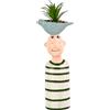 Baroni Home Vaso Testa in Ceramica con Volto, Vaso con Pianta Artificiale Inclusa, Soprammobile Moderno, Statuetta da Interno o Esterno 11x6x27 cm - Boy con Cappello