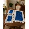 Corredocasa - Set di 3 Centrini Eleganti in Velluto con Rifiniture in Pizzo di Organza, Made in Italy Runner di Alta qualità per Arredare con Stile e Raffinatezza (Blu)