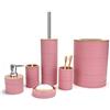 BM Set di Accessori da Bagno in Bambù e Plastica, Set Accessori Bagno Completo 6 Pezzi, Dispenser, Portaspazzolino, Bicchiere, Portasaponetta, Portascopino, Pattumiera