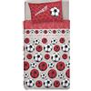 PENSIERI DELICATI Parure Copripiumino Singolo 100% Cotone, Completo di Sacco 155x200cm e 1 Federa 52x82cm, Made in Italy, Copripiumino Lavabile In Lavatrice A 40°, Fantasia Calcio Rosso