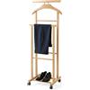 Mottiwood Indossatore Doppio con Appendi Pantalone, Appendiabiti Da Camera, 100% Legno Faggio, Servo Muto Doppio con 4 Ruote, Color Naturale, Made in Italy