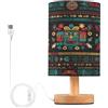 Ttgoth Lampada da comodino con stampa etnica per camera da letto, piccola lampada da comodino a LED con porte USB e paralume in tessuto per soggiorno, dormitorio, casa, ufficio