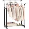 COSTWAY Porta Abiti con Doppio Asta, Appendiabiti Regolabile in Altezza, Struttura in Metallo Resistente con Ruote per Camera da Letto, Lavanderia, Soggiorno (Stile 2)