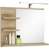 FreshYou Specchio da bagno con 3 ripiani, sospeso, specchio per corridoio, camera da letto, bagno, Sonoma Oak 60X50 cm - LAMPADA LED - Sinistro