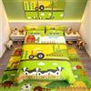 Loussiesd Set di biancheria da letto per bambini con grazioso motivo mucche e trattore in stile cartone animato, copripiumino per letto singolo in stile rustico con porcellini kawaii colorati e