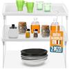 AKITAInk Scaffale Portaspezie, Set di 2 Scaffali Impilabili, Versatili e Robusti con gambe reclinabili - Organizzatori da Cucina Espandibili, Scaffale da Cucina Impilabile, Plastica e Metallo, Bianco