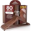 Eurocali 80 Grucce in Legno Marrone Scuro per Abiti Vestiti Giacche Camicie - RealGruccia Barra per Pantaloni Tacche Antiscivolo e Gancio Girevole 360° - Profilo Smussato Finitura Lucida - Appendiabiti 22x45cm