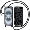 Coiwxmoi Cover con Cordino per iPhone 16 Pro, Aesthetic Leopardata Disegni Ragazze Custodia con Corda Tracolla Laccio Collana, Sottile Silicone TPU Antiurto Protettiva Case per iPhone 16 Pro, Nero 02