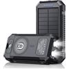 Quickprep Power Bank Solar 20000 mAh con ricarica wireless - Batteria esterna impermeabile con pannello solare, ricarica rapida USB e USB-C, torcia e bussola - caricabatterie portatile per iPhone, Samsung