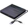 Uooduby unità CD/Dvd Esterna per Laptop, USB 3.0 e Type-C Masterizzatore CD Dvd +/-RW Portatile unità Ottica Lettore Masterizzatore Lettore Dvd Durevole Facile da Usare