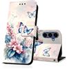 DiaryTown Cover per Samsung Galaxy S25 FE 5G Custodia in PU Pelle a Libro Motivo Flip Caso Magnetica Portafoglio Carta Slot Antiurto Protettiva Cover per Galaxy S25 FE 5G - Fiore Rosa Farfalla Blu