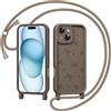 Coiwxmoi Cover con Cordino per iPhone 14, Aesthetic Fiocco Disegni Ragazze Custodia con Corda Tracolla Laccio Collana, Sottile Silicone TPU Antiurto Protettiva Case per iPhone 14, Marrone