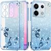 Yarxiawin Brillantini Custodia per Xiaomi Redmi Note 13 Pro 5g, Estetica Fiore per Xiaomi Redmi Note 13 Pro Cover Trasparente Glitter Silicone Morbido Sottile Leggera Case Antiurto (Blu)