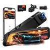 CAMECHO Mirror Dash Cam Schermo da 9.66 pollici 2K, Dashcam con TRE Telecamere: Anteriore/Interna/Posteriore -WiFi registrazione loop/sensore di gravità/assistenza al parcheggio